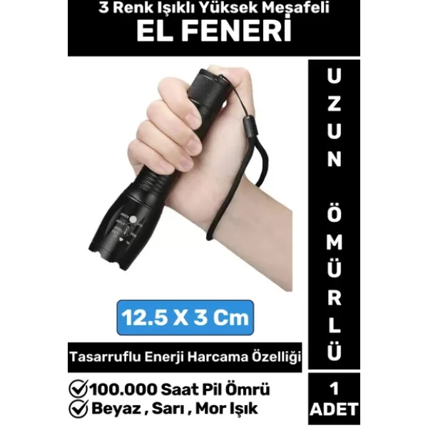 Profesyonel Kamp Avcı Güvenlik Okul Deprem Yüksek Mesafeli 3 Renk Güçlü Işık EL FENERİ