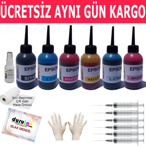 EPSON T0791 T0796 T0801 T0806 6X100ML MUADİL MÜREKKEP SETİ DURUINK 6 RENK  KARTUŞ DOLUM MÜREKKEBİ
