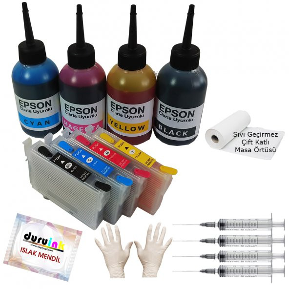 EPSON WF-7015 WF-7515 WF-7525 UYUMLU KOLAY DOLAN KARTUŞ+4x100ml MÜREKKEP 4 RENK (DOLU)