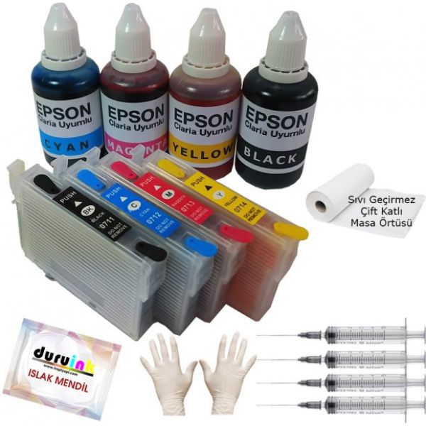EPSON DX8400 DX8450 DX9400 UYUMLU KOLAY DOLAN KARTUŞ+4x50ml MÜREKKEP 4 RENK (DOLU)