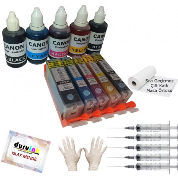 CANON PGI-550 CLI-551 UYUMLU KOLAY DOLAN KARTUŞ+5X50ml MÜREKKEP 5 RENK (DOLU)