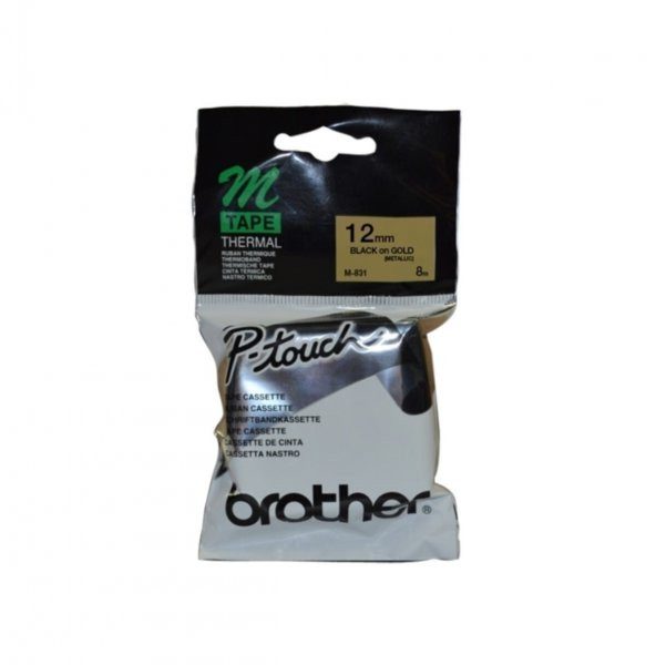 BROTHER M-831 Altın Üzerine Siyah P-Touch Etiket 12mm PT-55 / PT-60 / PT-80