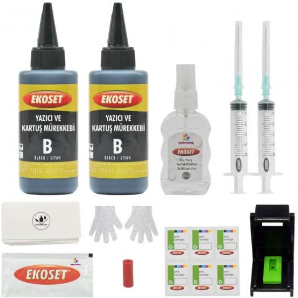 Ekoset Canon E404 E414 E464 E474 E484 uyumlu Siyah Kartuş dolum seti 20 Dolumluk PG46 uyumlu 2x100ml