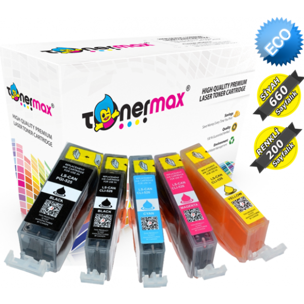 Canon PGI-525 PGBK / CLİ-526 CMYK Muadil Kartuş Set