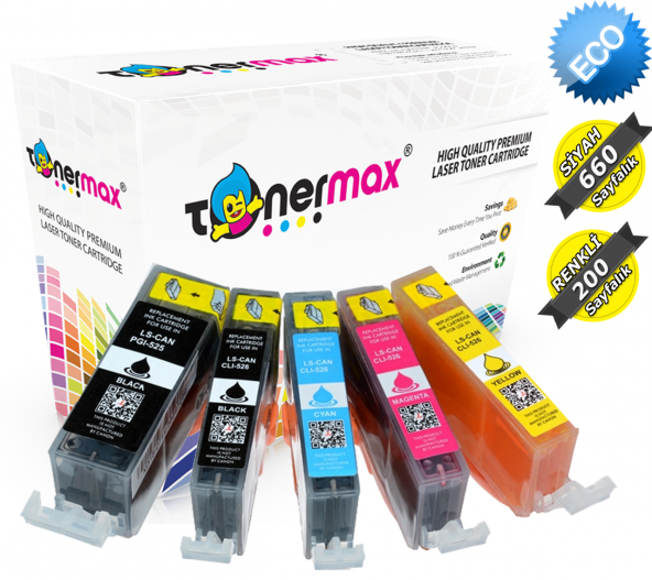 Canon PGI-525 PGBK / CLİ-526 CMYK Muadil Kartuş Set