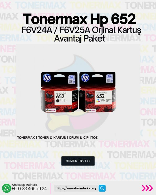 Hp Deskjet Ink Advantage 3636 Orjinal Kartuş Takımı / Hp 652 Siyah ve Renkli Kartuş Takımı