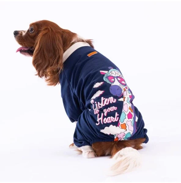 Pawstar Köpek Navy Blue Giraffe Pyjamas Large Sırt33cm Göğüs46cm Boyun30cm