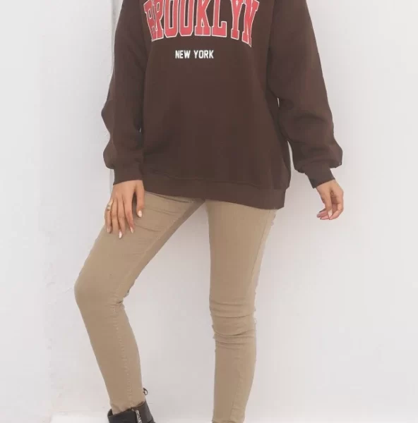 Baskılı  İplik Sweat Acıkahve