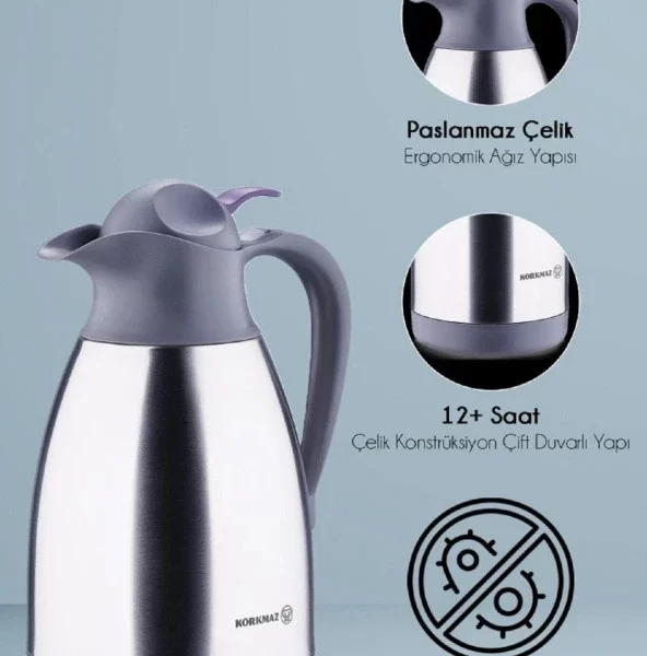 Korkmaz çelik çay termosu - çelik su termosu 1,5 lt.