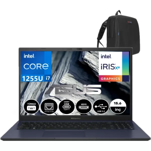 ASUS ExpertBook B1502CBA B1 İntel Core i7 1255U 16GB 2TB SSD İntel İris Xe Graphic FHD 15.6 Freedos Taşınabilir Bilgisayar BI78512B0D04+WeblegelsinÇanta