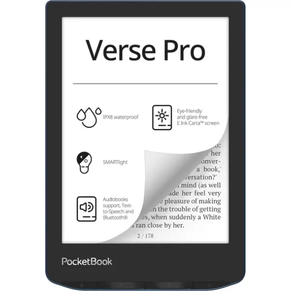 PocketBook Verse Pro E-Okuyucu | Su Geçirmez | 6'' E-Ink Carta™ HD | Sesli Kitap | Metinden Sese Fonksiyonu | Ayarlanabilir Akıllı Işık | 16GB | Azure